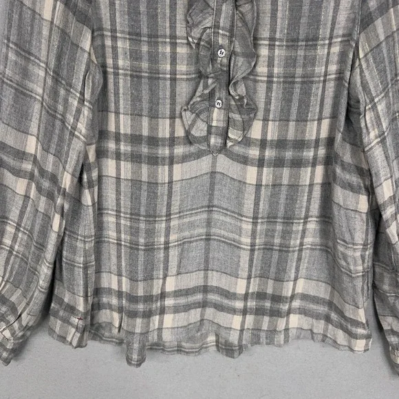 Xirena Shirt Womens XS Gray Plaid Flannel Ruffle Long Sleeve Boho Made in USA - Picture 3 of 15